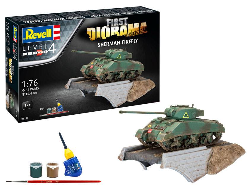 KIT DE MONTAGE À L'ÉCHELLE COMPATIBLE AVEC LE PREMIER ENSEMBLE DE DIORAMA SHERMAN FIREFLY KIT 1:76 REVELL RV03299