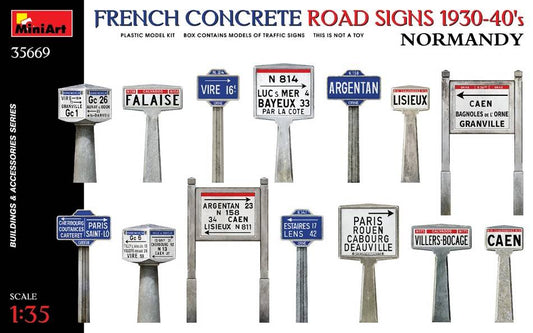 SCALE ASSEMBLY KIT COMPATIBLE WITH FRENCH CONCRETE ROAD SIGNS 1930-40s NORMANDY KIT 1:35 MINIART MIN35669