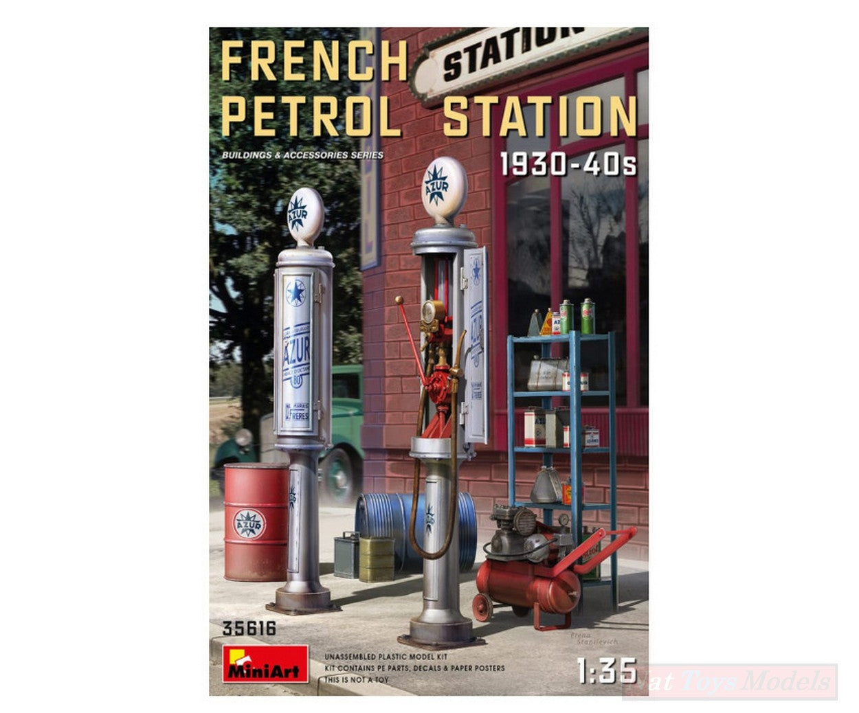 KIT DE MONTAGE À L'ÉCHELLE COMPATIBLE AVEC STATION-ESSENCE FRANÇAISE ANNÉES 1930-40 KIT 1:35 MINIART MIN35616