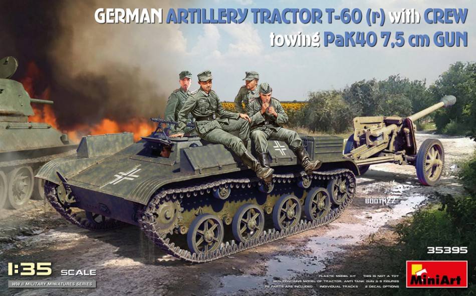 KIT D'ASSEMBLAGE À L'ÉCHELLE COMPATIBLE AVEC LE TRACTEUR D'ARTILLERIE ALLEMAND T-60 (r) AVEC PISTOLET PAK40 ET KIT D'ÉQUIPAGE 1:35 MINIART MIN35395