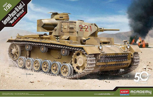 KIT DE MONTAGE À L'ÉCHELLE COMPATIBLE AVEC LE PANZER ALLEMAND III AUSF.J KIT AFRIQUE DU NORD 1:35 ACADEMY ACD13531