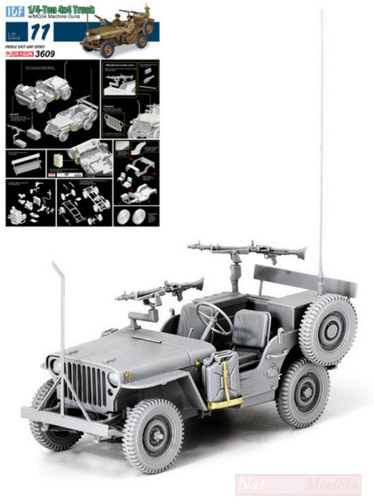 KIT D'ASSEMBLAGE À L'ÉCHELLE COMPATIBLE AVEC CAMION 4x4 IDF 1/4 TON AVEC KIT MG34 1:35 DRAGON D3609