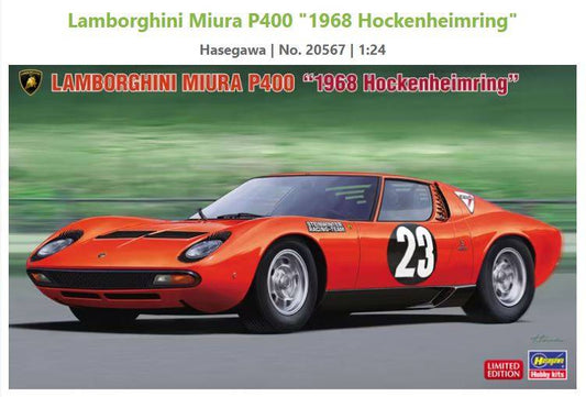 KIT DA MONTARE IN SCALA COMPATIBILE CON LAMBORGHINI MIURA P400 N.23 HOCKENHEIMRING 1968 KIT 1:24 HASEGAWA HA20567