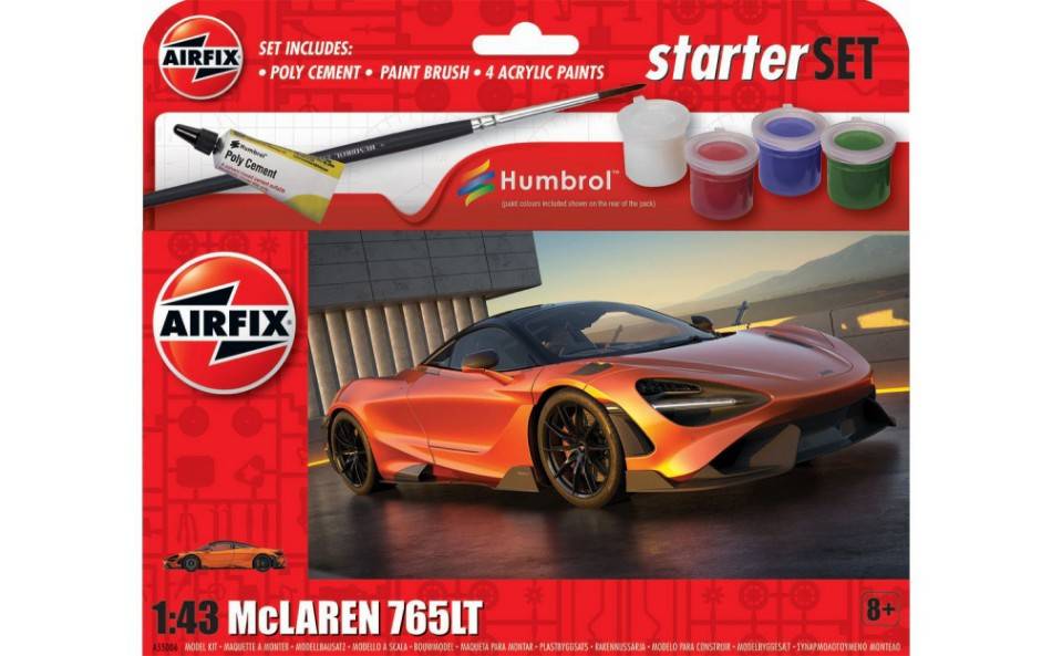 KIT DE MONTAGE À L'ÉCHELLE COMPATIBLE AVEC LE PETIT KIT DE DÉMARRAGE MC LAREN 765 1:43 AIRFIX A55006