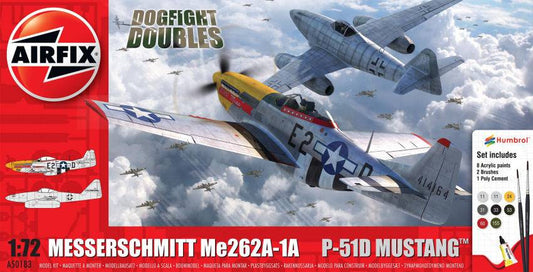 KIT DE MONTAGE À L'ÉCHELLE COMPATIBLE AVEC MESSERSCHMITT ME262 ET P51D MUSTANG DOGFIGHT DOUBLE KIT 1:72 AIRFIX A50183