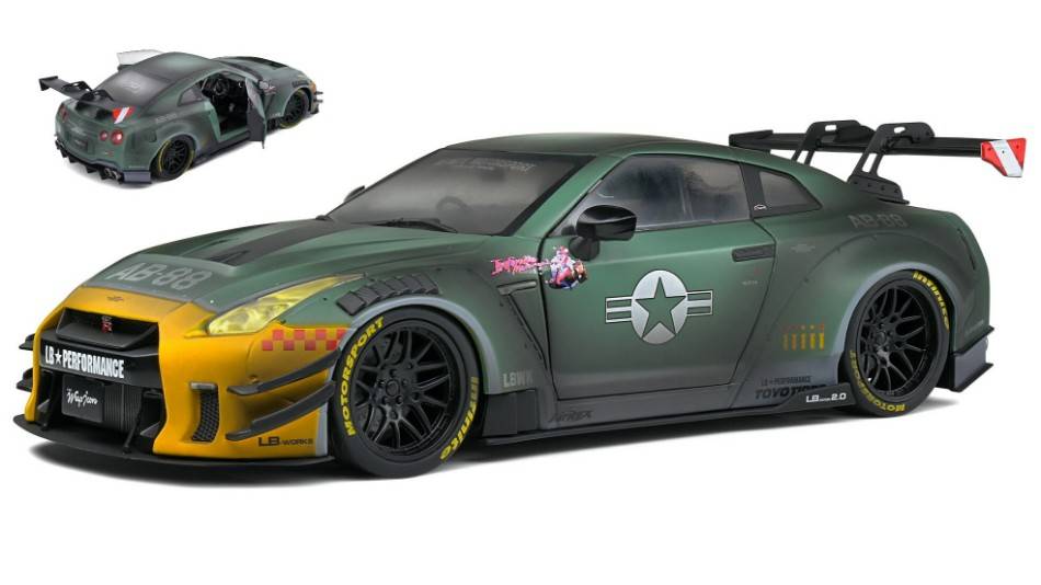 SCALE ASSEMBLING KIT COMPATIBLE WITH NISSAN GT-R (R35) W/LIBERTY WALK BODY KIT 2.0 2022 ARMY FIGHTER 1:18 SOLID SL1805807