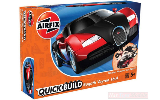 KIT DE MONTAGE À L'ÉCHELLE COMPATIBLE AVEC BUGATTI VEYRON 16.4 NOIR/ROUGE À CONSTRUCTION RAPIDE AIRFIX AX6020