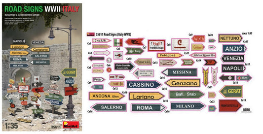 KIT À ASSEMBLER À L'ÉCHELLE COMPATIBLE AVEC LA SIGNALISATION ROUTIERE WWII ITALIE KIT 1:35 MINIART MIN35611
