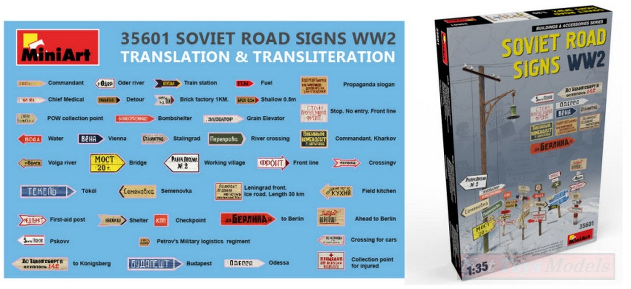 SCALE ASSEMBLY KIT COMPATIBLE WITH SOVIET ROAD SIGNS WW2 KIT 1:35 MINIART MIN35601