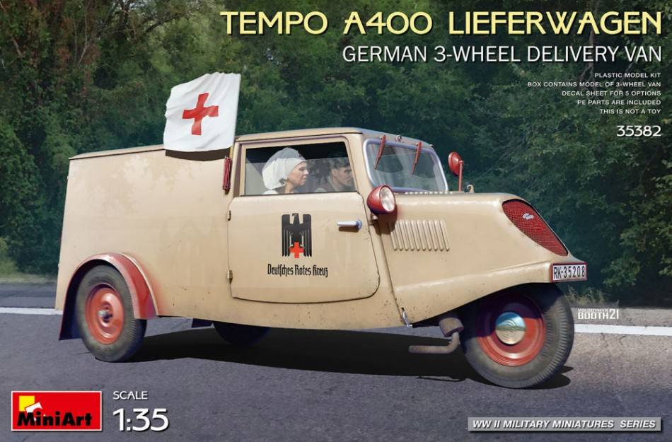 KIT DA MONTARE IN SCALA COMPATIBILE CON TEMPO A400 LIEFERWAGEN GERMAN 3-WHEEL DELIVERY VAN KIT 1:35 MINIART MIN35382