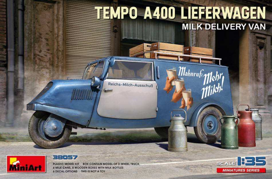 KIT À ASSEMBLER À L'ÉCHELLE COMPATIBLE AVEC LE TEMPO A400 LIEFERWAGEN KIT VAN DE LIVRAISON DE LAIT 1:35 MINIART MIN38057