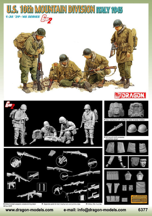 KIT DA MONTARE IN SCALA COMPATIBILE CON U.S. 10th MOUNTAIN DIVISION (ITALY 1945) KIT 1:35 DRAGON D6377