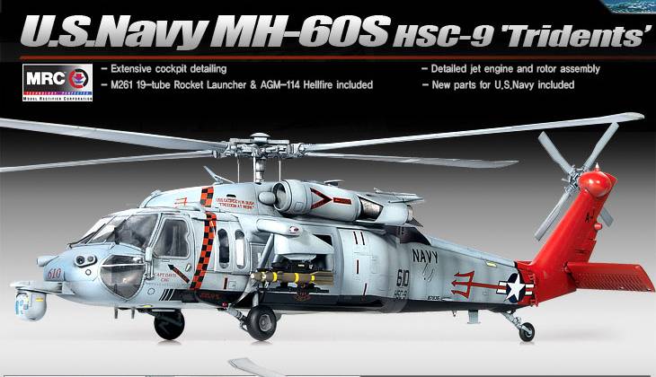 KIT D'ASSEMBLAGE À L'ÉCHELLE COMPATIBLE AVEC LE KIT USNAVY MH-60S HSC-9 TRIDENTS 1:35 ACADEMY ACD12120