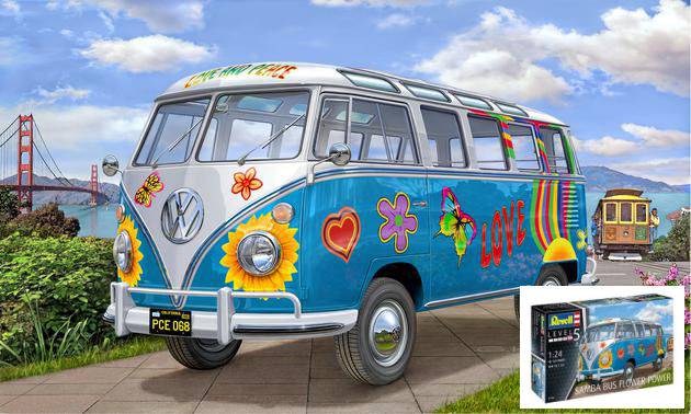 KIT DA MONTARE IN SCALA COMPATIBILE CON VW T1 SAMBA BUS "FLOWER POWER" KIT 1:24 REVELL RV07050