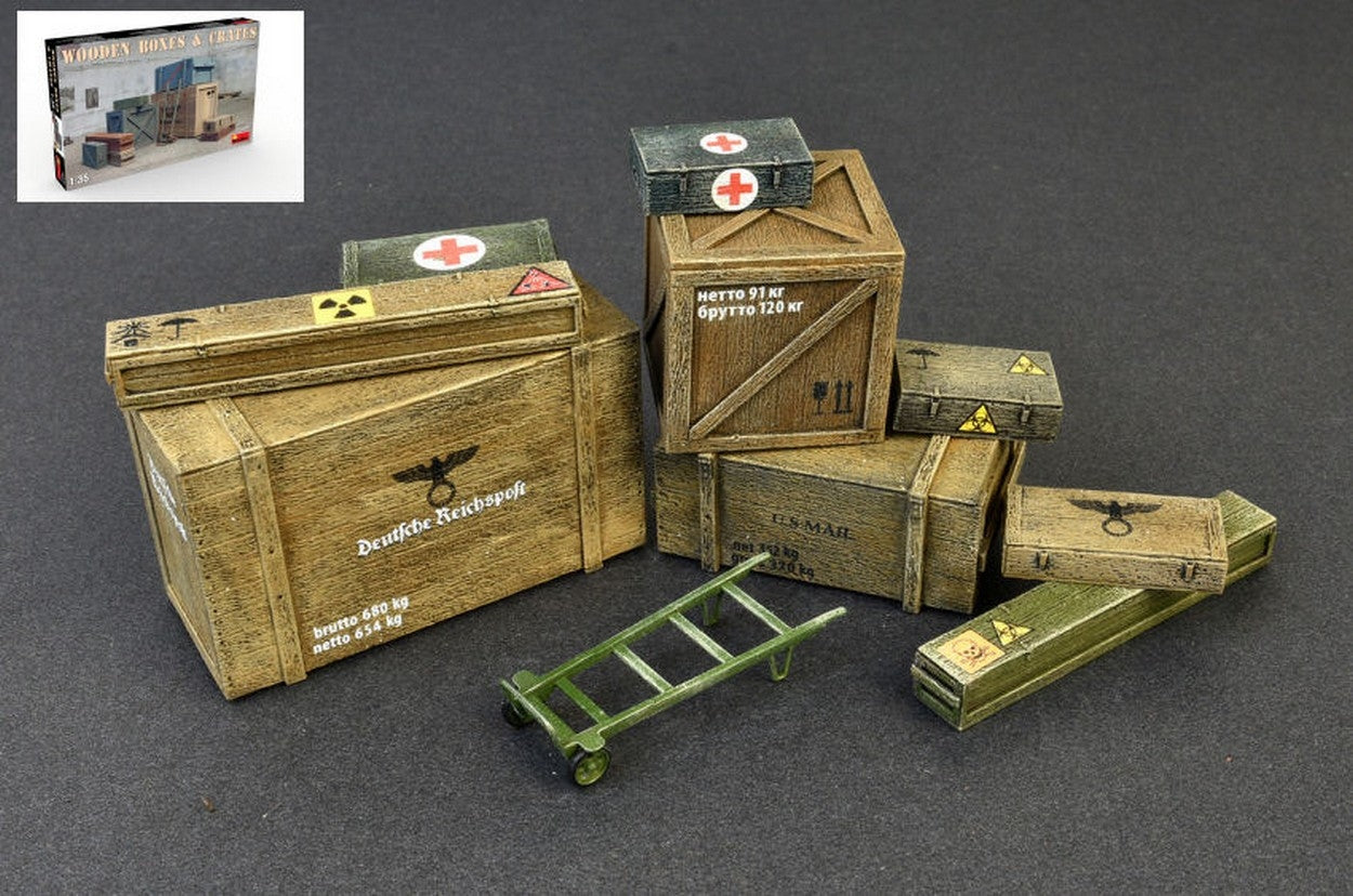KIT À ASSEMBLER À L'ÉCHELLE COMPATIBLE AVEC LES CAISSES ET CAISSES EN BOIS KIT 1:35 MINIART MIN35581