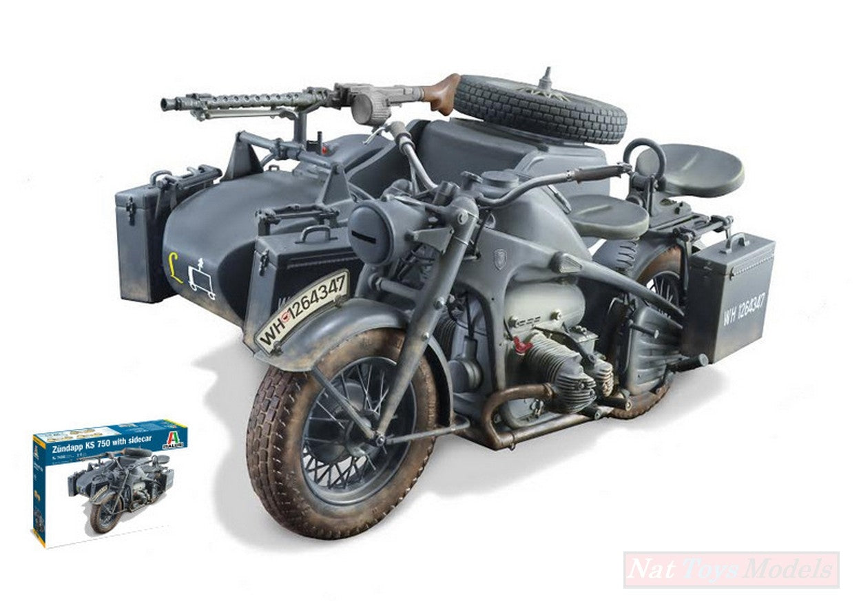 KIT À ASSEMBLER À L'ÉCHELLE COMPATIBLE AVEC ZUNDAPP KS 750 AVEC KIT SIDE-CAR 1:9 ITALERI IT7406
