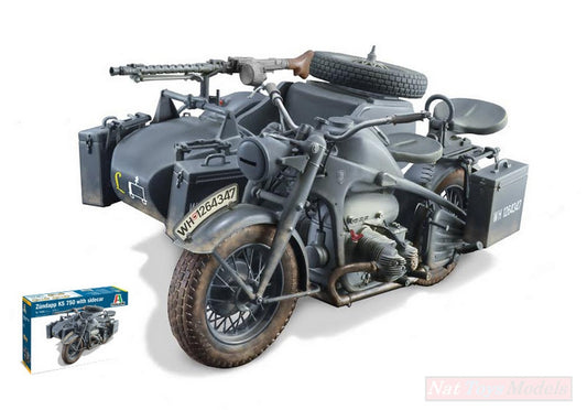 KIT TO BE ASSEMBLED IN SCALE COMPATIBLE WITH ZUNDAPP KS 750 W/SIDECAR KIT 1:9 ITALERI IT7406