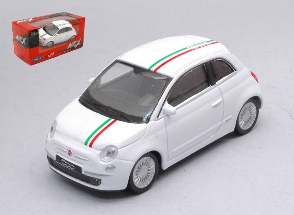MODELLINO IN SCALA COMPATIBILE CON 500 2007 BIANCA C/STRISCIA TRICOLORE 1:43 WELLY WE38507C