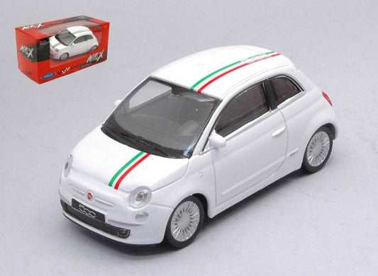 MODELLINO IN SCALA COMPATIBILE CON 500 2007 BIANCA C/STRISCIA TRICOLORE 1:43 WELLY WE38507C