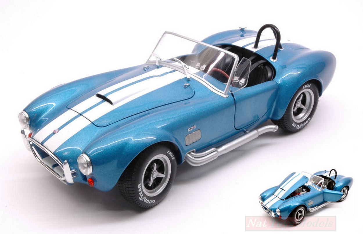 MODELLINO IN SCALA COMPATIBILE CON AC COBRA 427 MKII 1965 METALLIC BLUE W/WHITE STRIPES 1:18 SOLIDO SL1850017
