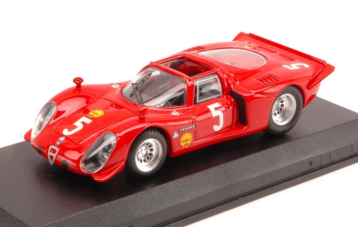MODELLINO IN SCALA COMPATIBILE CON ALFA ROMEO 33.2 SPYDER N.5 WINNER MONTLHERY 1969 LARROUSSE-VERRIER 1:43 BEST MODEL BT9585