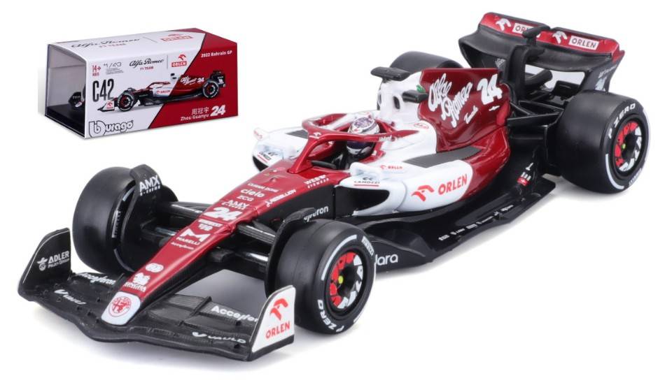 MODELLINO IN SCALA COMPATIBILE CON ALFA ROMEO F1 C42 N.24 GUANYU ZHOU 2022 SIGNATURE W/HELMET 1:43 BURAGO BU38068Z