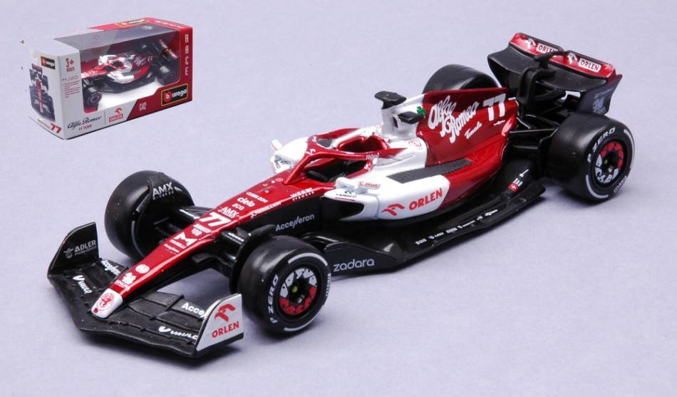 MODELLINO IN SCALA COMPATIBILE CON ALFA ROMEO F1 VALTTERI BOTTAS 2022 N.77 BAHRAIN GP 1:43 BURAGO BU38067B