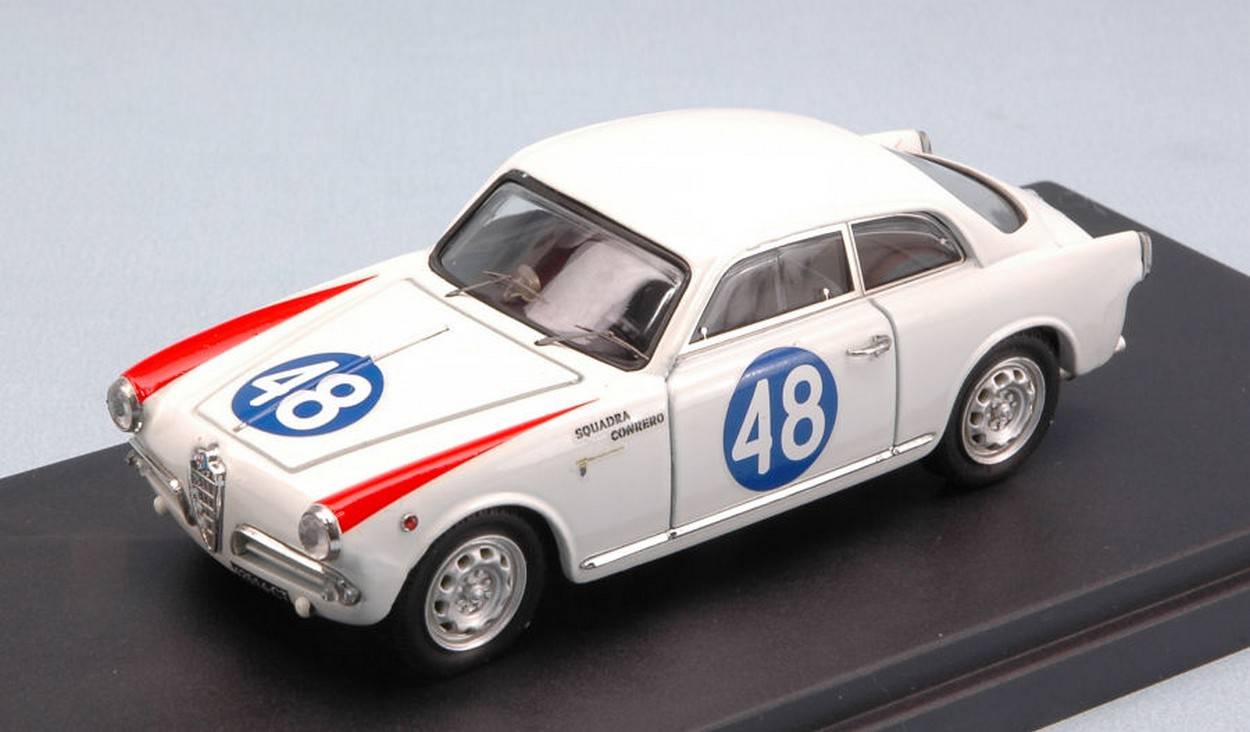 MODELLINO IN SCALA COMPATIBILE CON ALFA ROMEO GIULIETTA 1mo T N.48 20th TARGA FLORIO 1960 COCO-SABBIA 1:43 BANG BG7345