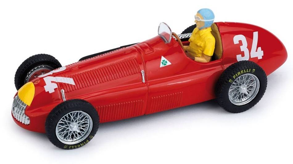 MODELLINO IN SCALA COMPATIBILE CON ALFA ROMEO JUAN MANUEL FANGIO 1950 N.34 WINNER MONACO GP C/PILOTA 1:43 BRUMM BM0036CH