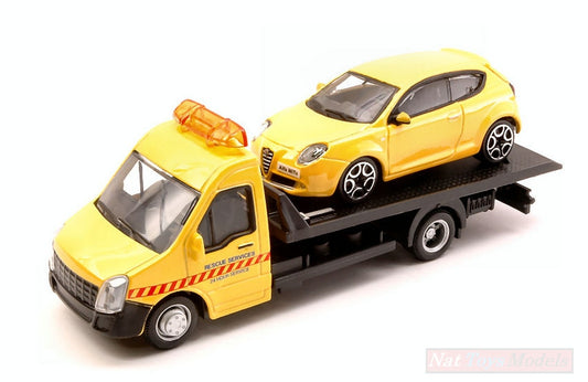 MODÈLE RÉDUIT COMPATIBLE AVEC ALFA ROMEO MITO + TRANSPORTEUR À PLATEAU 1:43 BURAGO BU31406