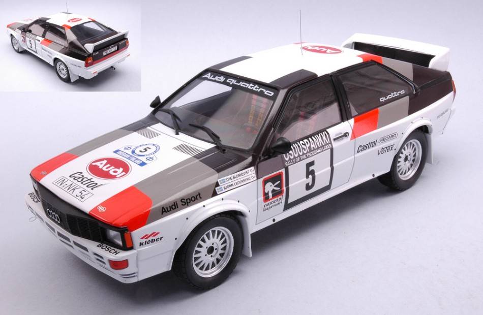 MODÈLE RÉDUIT COMPATIBLE AVEC AUDI QUATTRO N.5 RALLYE DES 1000 LACS 1982
 BLOMQVIST/CEDERBERG 1:18
 MODÈLE IXO 18RMC094B.20