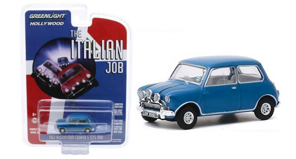 SCALE MODEL COMPATIBLE WITH AUSTIN MINI COOPER S 1275 MKI "THE ITALIAN JOB" 1967 BLUE 1:64 GREENLIGHT GREEN44880A