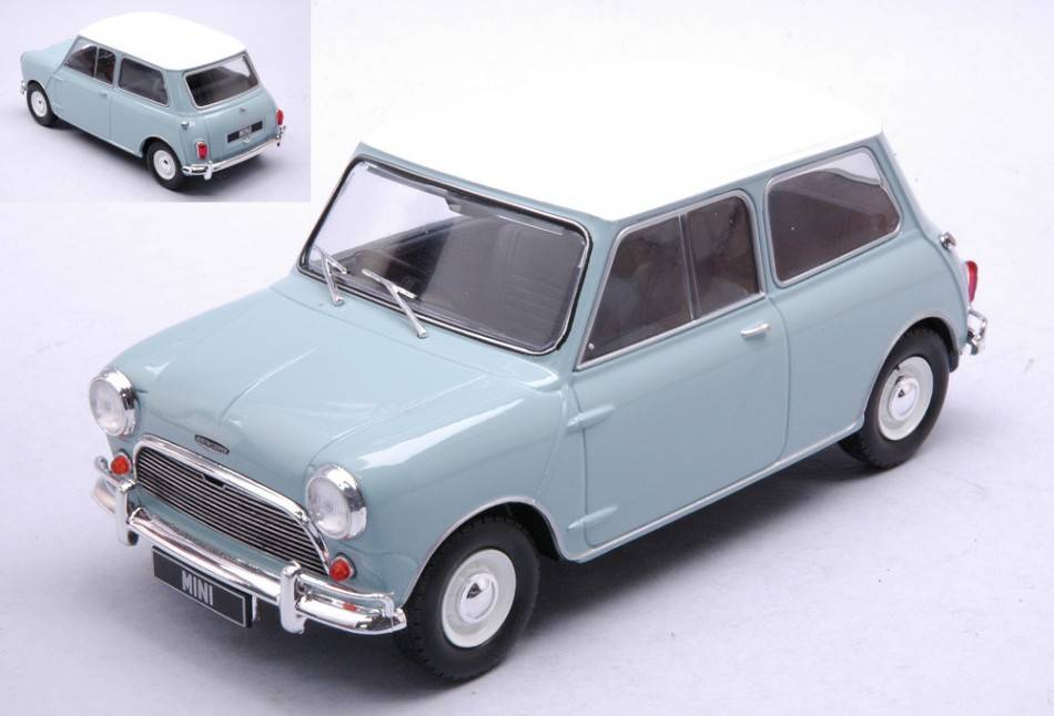 MODELE REDUIT COMPATIBLE AVEC AUSTIN MINI COOPER S 1965 BLEU CLAIR/BLANC RHD 1:24 WHITEBOX WB124183