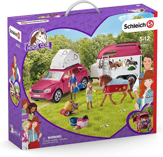 MODÈLE RÉDUIT COMPATIBLE AVEC AVENTURE AVEC VOITURE ET REMORQUE À CHEVAUX SCHLEICH FIGURINES 3D SCH42535