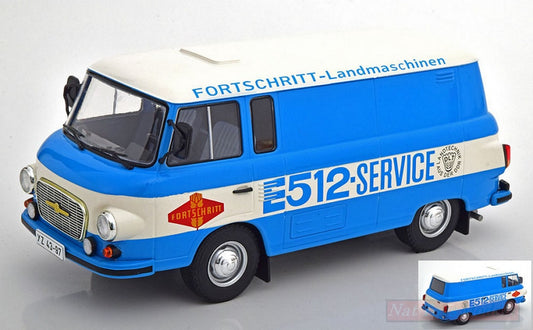 MODELLINO IN SCALA COMPATIBILE CON BARKAS B 1000 E 512 SERVICE BOX WAGON BLUE/WHITE 1:18 MODELCARGROUP MCG18211