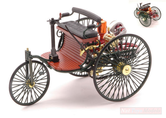 MODELLINO IN SCALA COMPATIBILE CON BENZ PATENT MOTORWAGEN (VELOCIPED) 1886 1^AUTO DELLA STORIA 1:18 REPR. NOREV NV183701