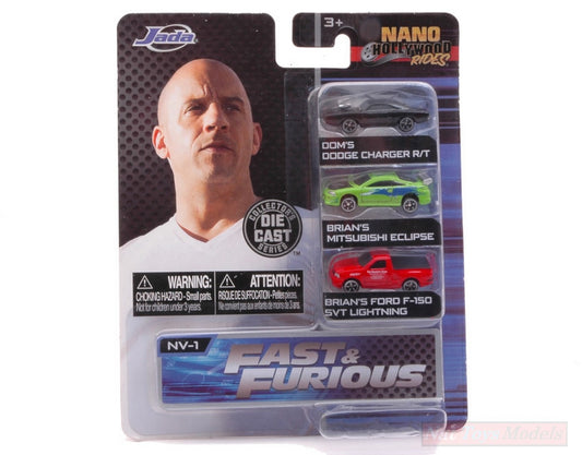 MODELLINO IN SCALA COMPATIBILE CON BLISTER 3 AUTO NANO HOLLYWOOD FAST & FURIOUS cm 4 JADA TOYS JADA31123