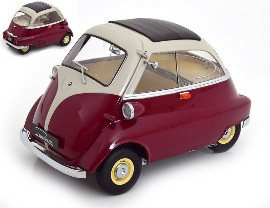 MODÈLE RÉDUIT COMPATIBLE AVEC BMW 250 ISETTA 1959 ROUGE FONCÉ/GRIS CLAIR 1:12 1:12 KK SCALE KKDC120045