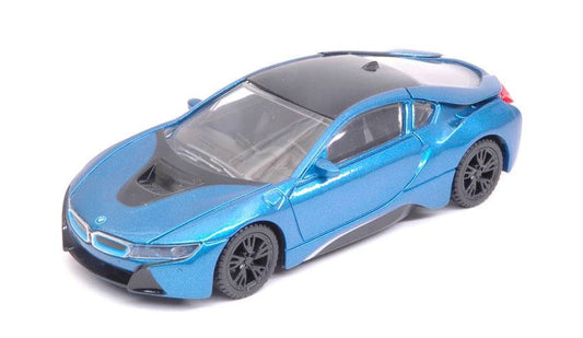 MODELLINO IN SCALA COMPATIBILE CON BMW i8 2015 METALLIC BLUE 1:43 RASTAR RAT58400B