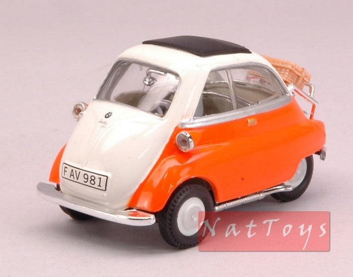 MODELLINO IN SCALA COMPATIBILE CON BMW ISETTA 250 1955 WHITE/ORANGE 1:43 CARARAMA CA12370 DIE CAST MODEL 241220
