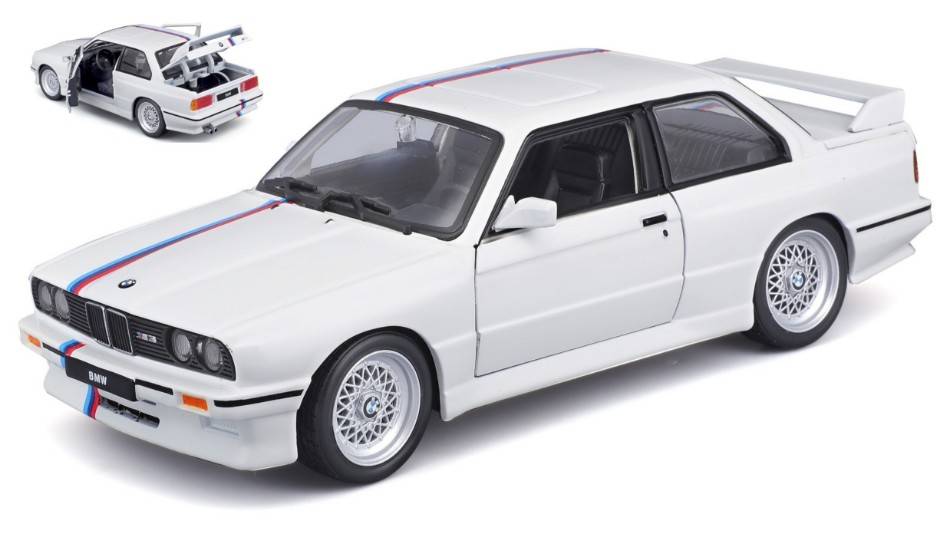 MODELLINO IN SCALA COMPATIBILE CON BMW M3 (E30) 1988 WHITE/BLUE 1:24 BURAGO BU21100W