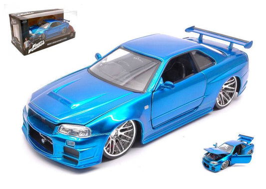 MODELLINO IN SCALA COMPATIBILE CON BRIAN'S NISSAN SKYLINE GT-R 2002 FAST & FURIOUS METALLIC BLUE 1:24 JADA TOYS JADA97173