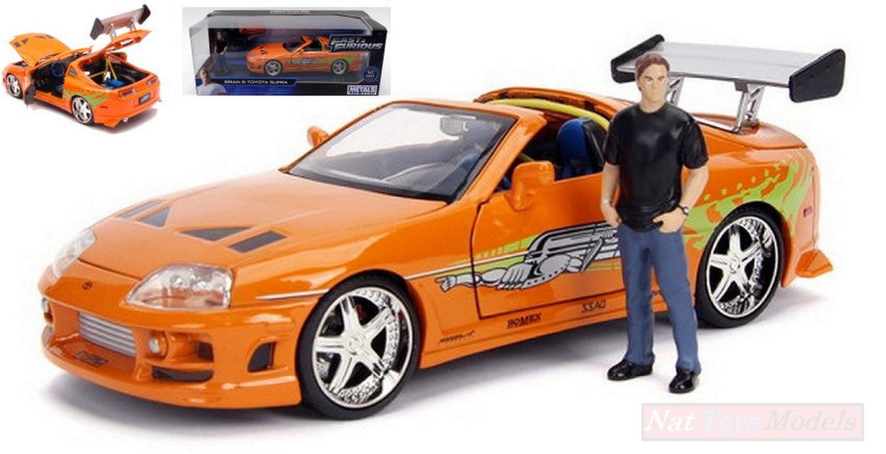 MODÈLE RÉDUIT COMPATIBLE AVEC BRIAN &amp; TOYOTA SUPRA 1995 ORANGE FAST &amp; FURIOUS AVEC FIGURE 1:24 JADA TOYS JADA30738