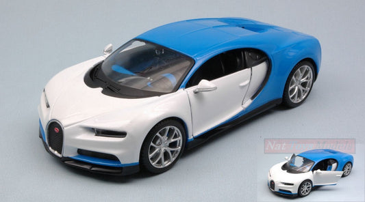 MODELE REDUIT COMPATIBLE AVEC BUGATTI CHIRON 2016 BLANC BLEU 1:24 MAISTO MI32509