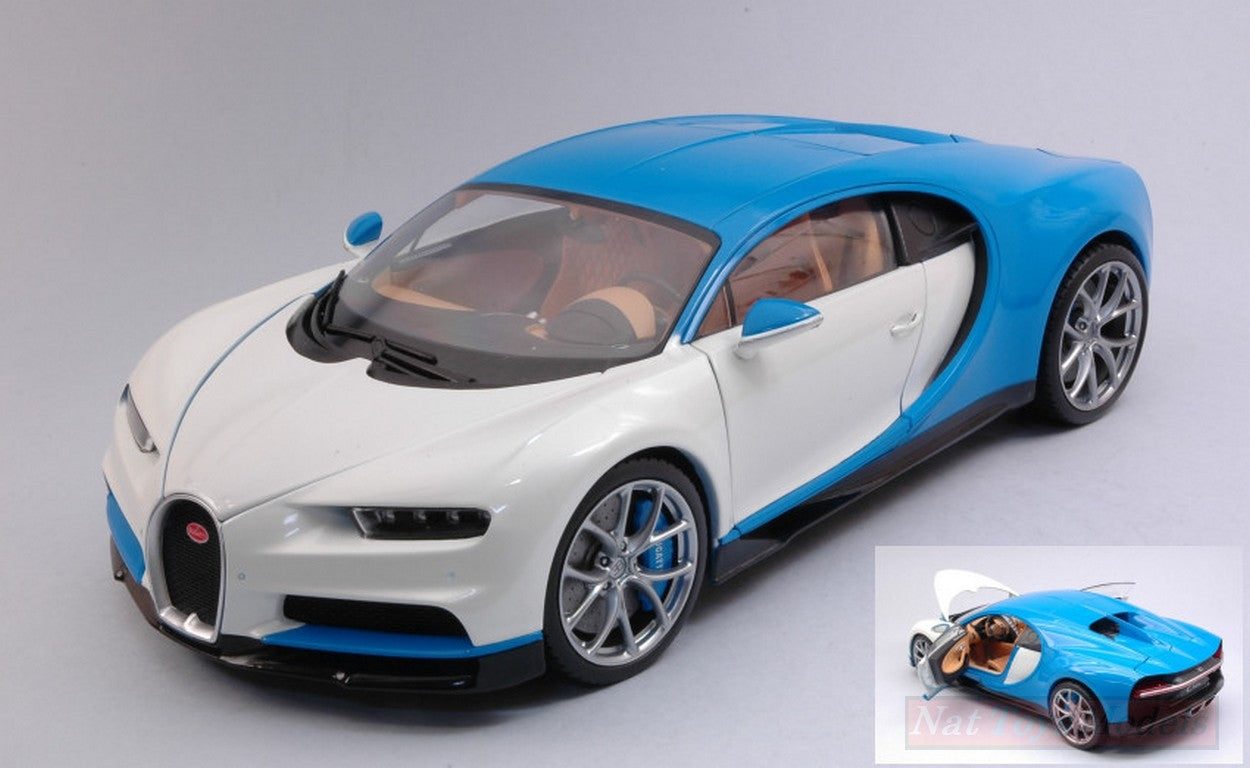 SCALE MODEL COMPATIBLE WITH BUGATTI CHIRON METALLIC BLUE/WHITE GT SERIES 1:18 WELLY WE11010MBW