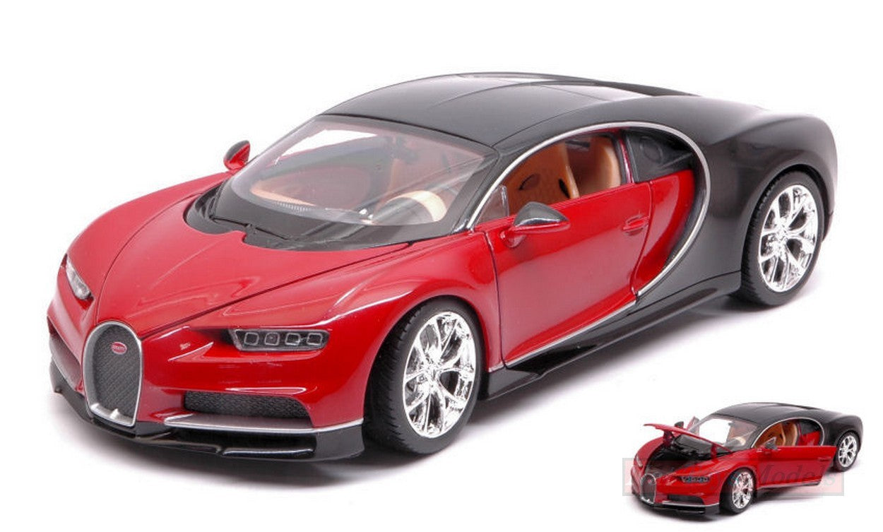 MODELE REDUIT COMPATIBLE AVEC BUGATTI CHIRON ROUGE/NOIR 1:24 WELLY WE24077R