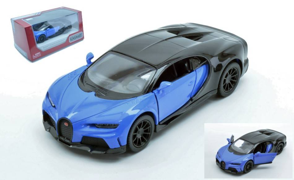 SCALE MODEL COMPATIBLE WITH BUGATTI CHIRON SUPERSPORT BLUE/BLACK 11 cm 1:32 KINSMART BOX KT5423WB