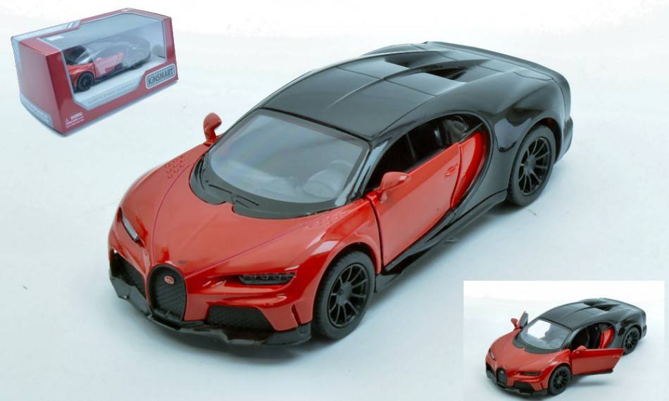 SCALE MODEL COMPATIBLE WITH BUGATTI CHIRON SUPERSPORT RED/BLACK 11 cm 1:32 KINSMART BOX KT5423WR