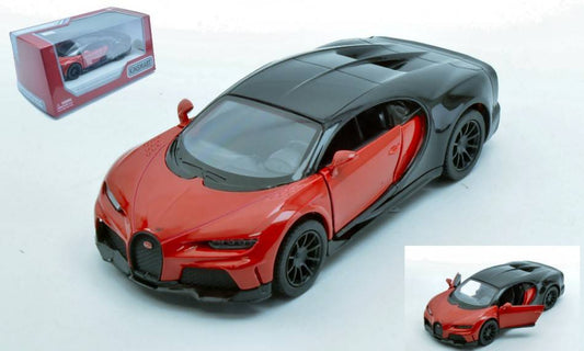 SCALE MODEL COMPATIBLE WITH BUGATTI CHIRON SUPERSPORT RED/BLACK 11 cm 1:32 KINSMART BOX KT5423WR