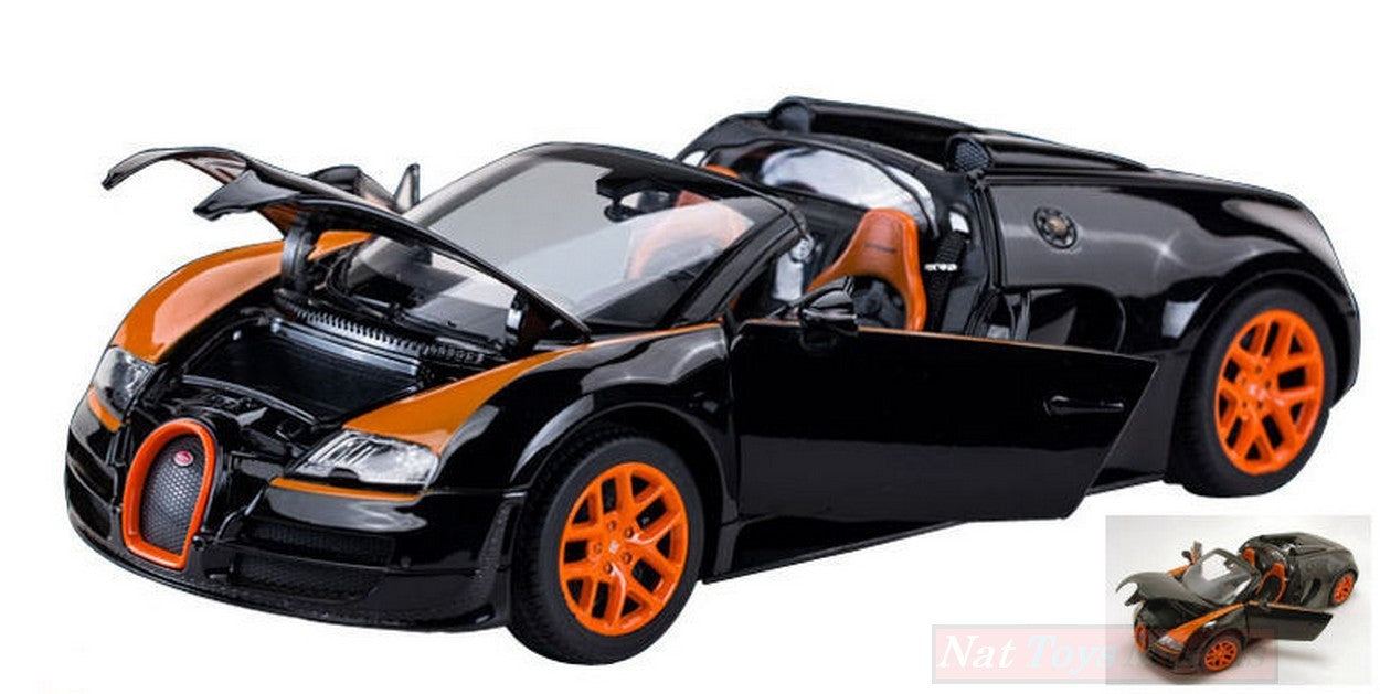 MODELE REDUIT COMPATIBLE AVEC BUGATTI VEYRON 16.4 GRAND SPORT 2012 NOIR/ORANGE 1:18 RASTAR RAT43900BO